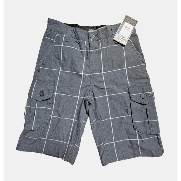 Hurley Plaid Cargo Shorts Boys 12 Charcoal Heather‎ Gray Skate 981272-G36 NWT - Picture 1 of 9